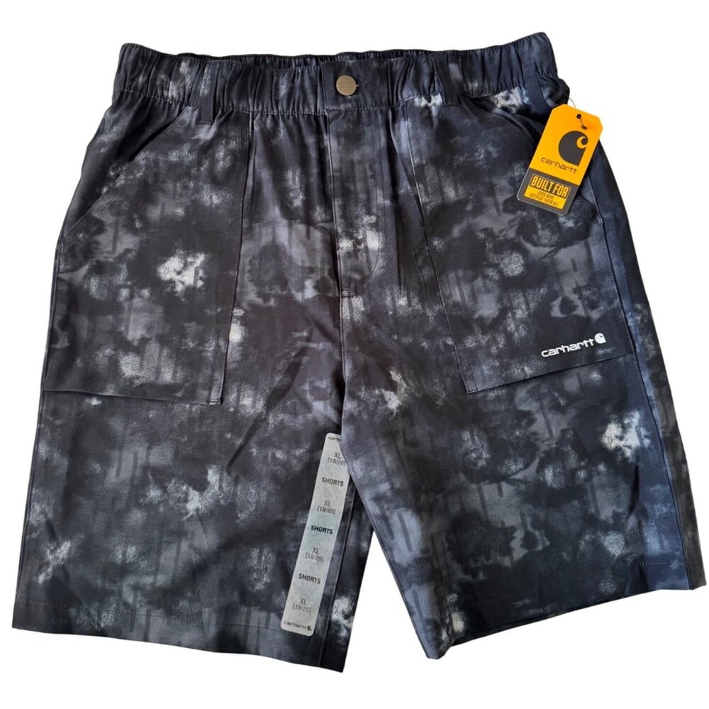 Carhartt Youth Kids Shorts Caviar Black Size $32 NWT Pockets Elastic Waist 8"